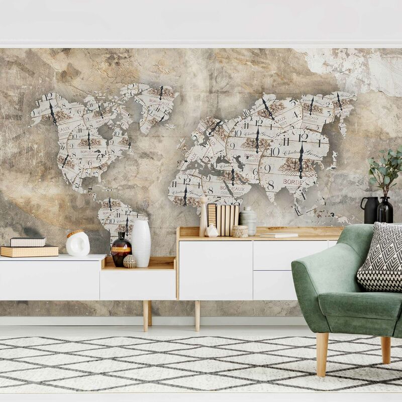 

Fotomural Premium - Shabby Watches World Map - Mural apaisado Dimensión LxA: 290cm x 432cm Material: Premium