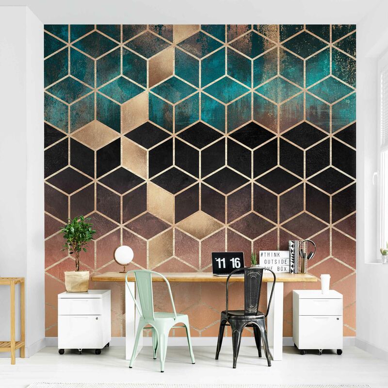 

Fotomural Premium - Turquoise Rose Golden Geometry - Mural cuadrado Dimensión LxA: 336cm x 336cm Material: Premium