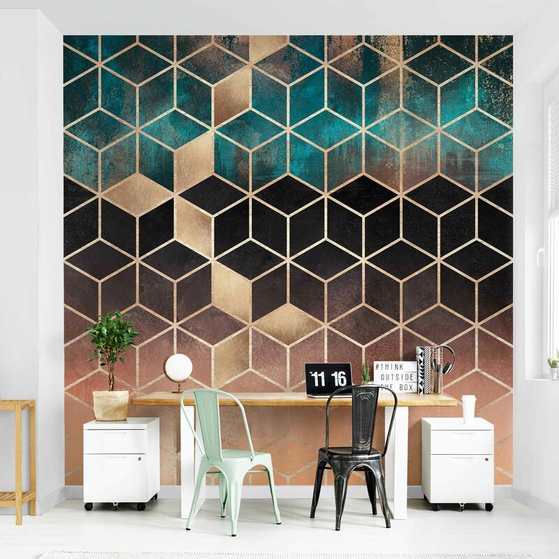 

Fotomural Premium - Turquoise Rose Golden Geometry - Mural cuadrado Dimensión LxA: 192cm x 192cm Material: Premium