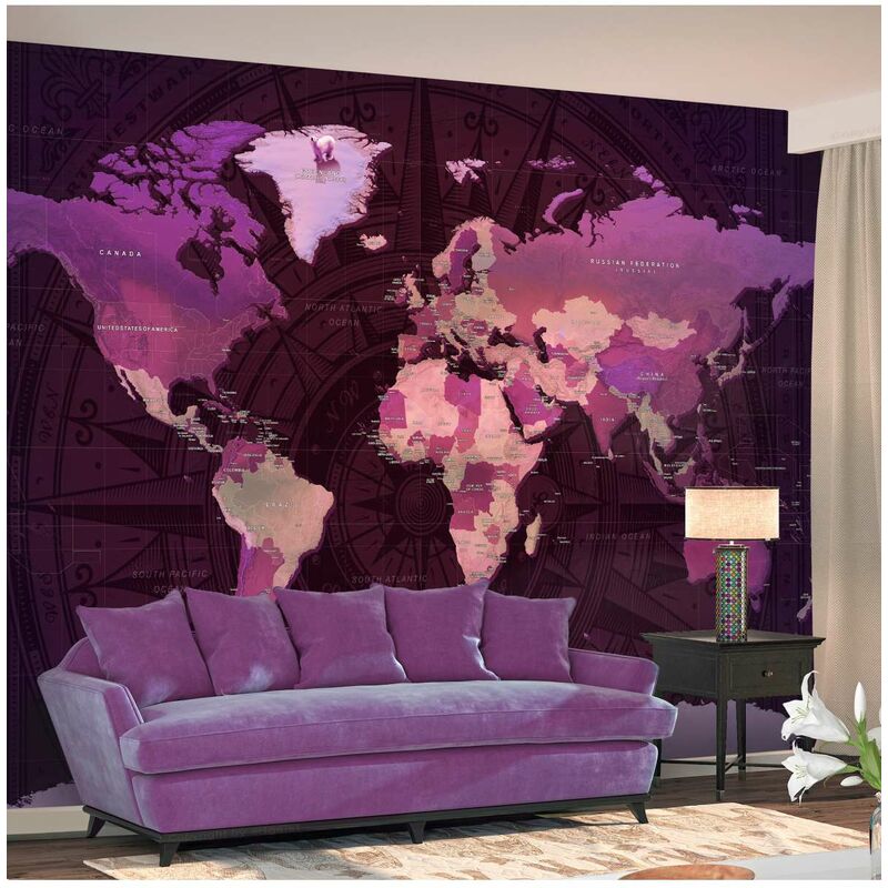 

Fotomural autoadhesivo - Purple World Map Medidas 392X280