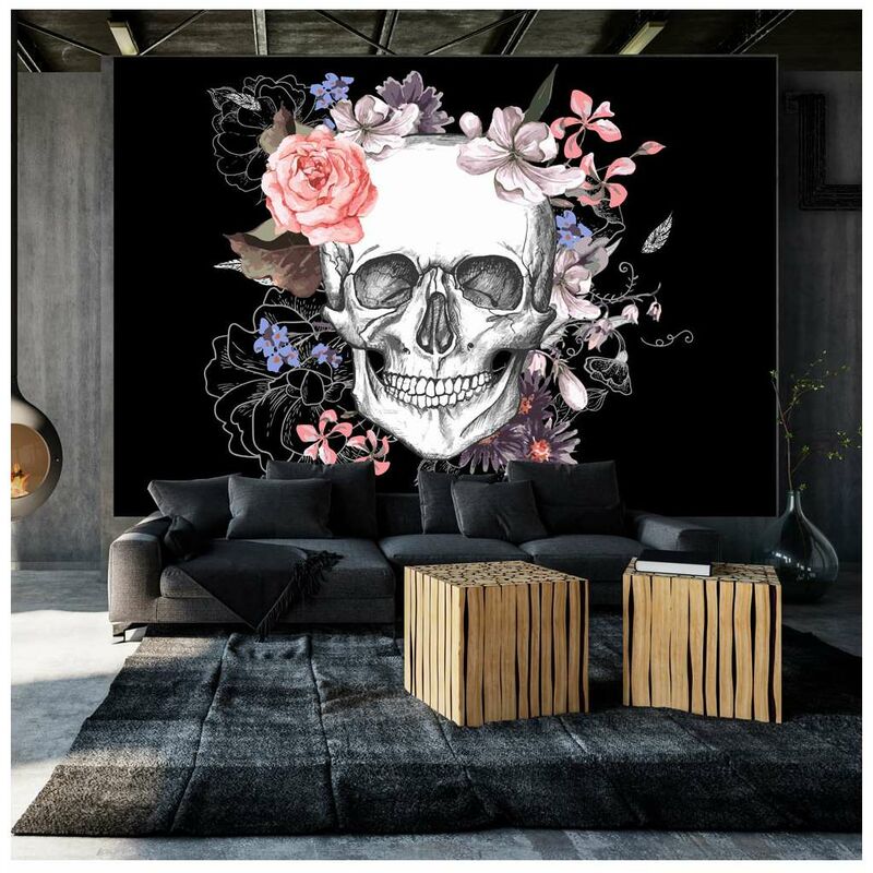 

Fotomural autoadhesivo - Skull and Flowers Medidas 100X70