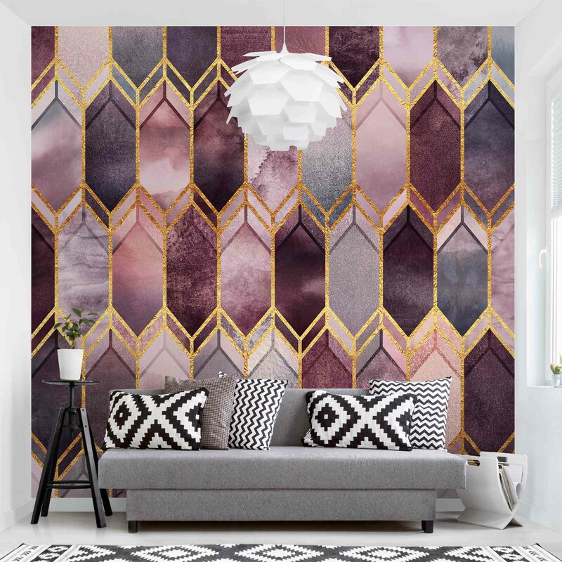 

Fotomural - Stained Glass Geometric Rose Gold - Mural cuadrado Dimensión LxA: 336cm x 336cm