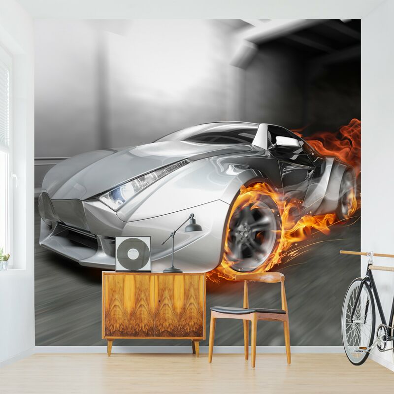 

Fotomural - Supercar In Flames - Mural cuadrado Dimensión LxA: 240cm x 240cm