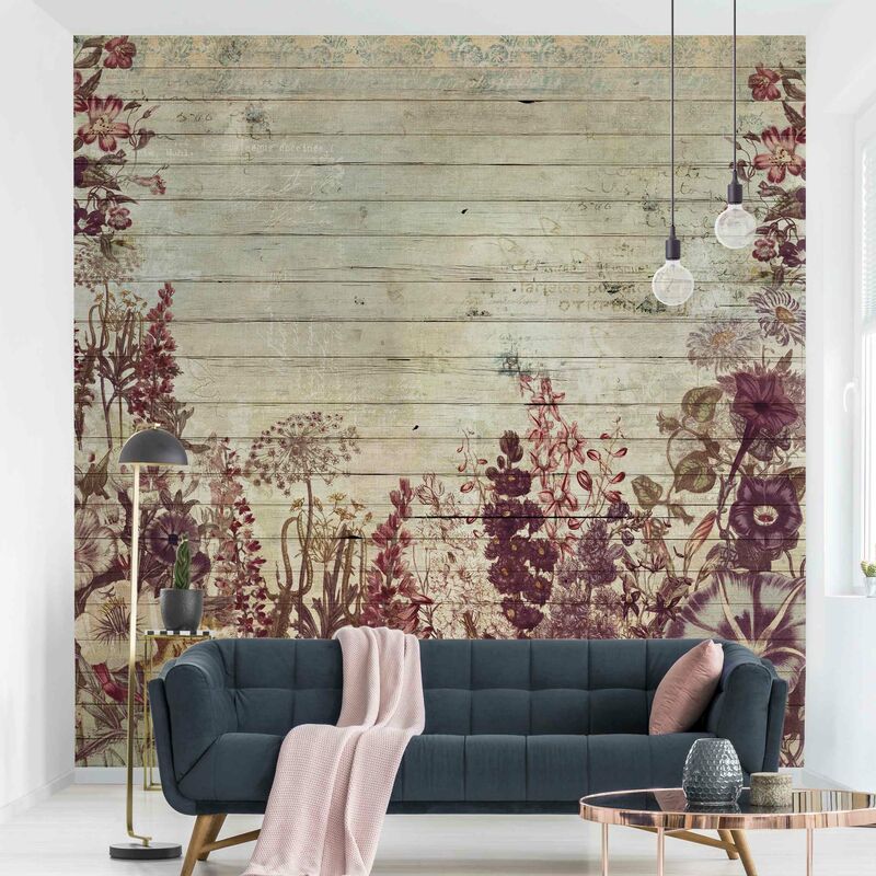 

Fotomural - Vintage Floral Wood Look - Mural cuadrado Dimensión LxA: 240cm x 240cm