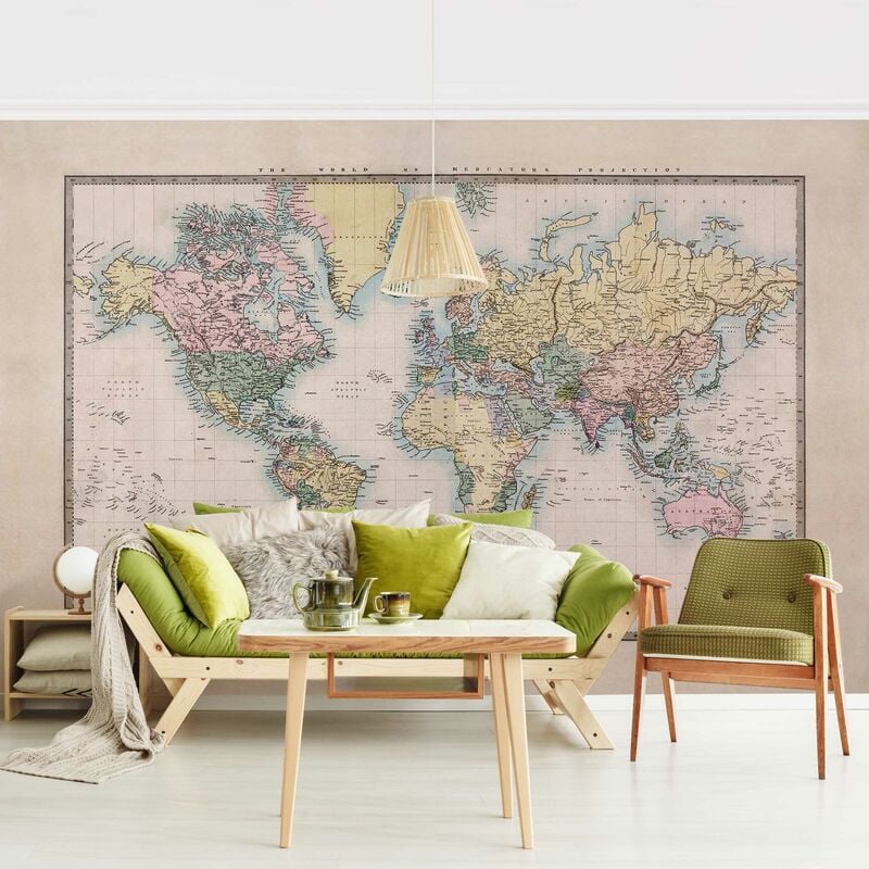 

Fotomural - Vintage World Map 1850 - Mural apaisado Dimensión LxA: 320cm x 480cm