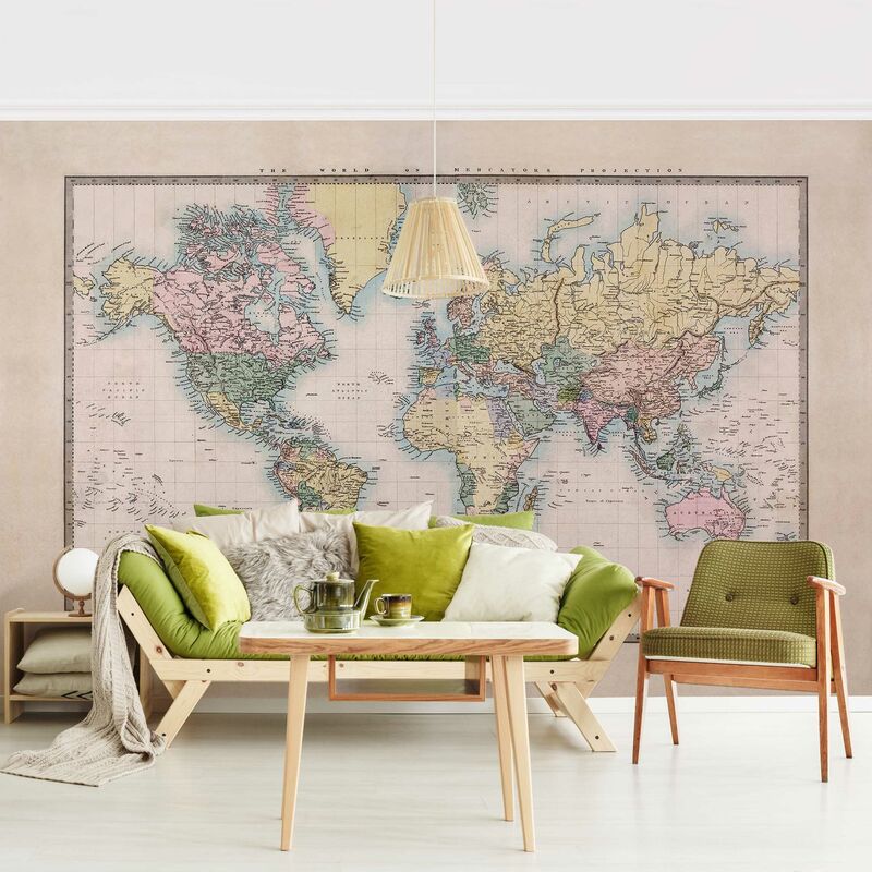 

Fotomural - Vintage World Map 1850 - Mural apaisado Dimensión LxA: 190cm x 288cm Material: Premium