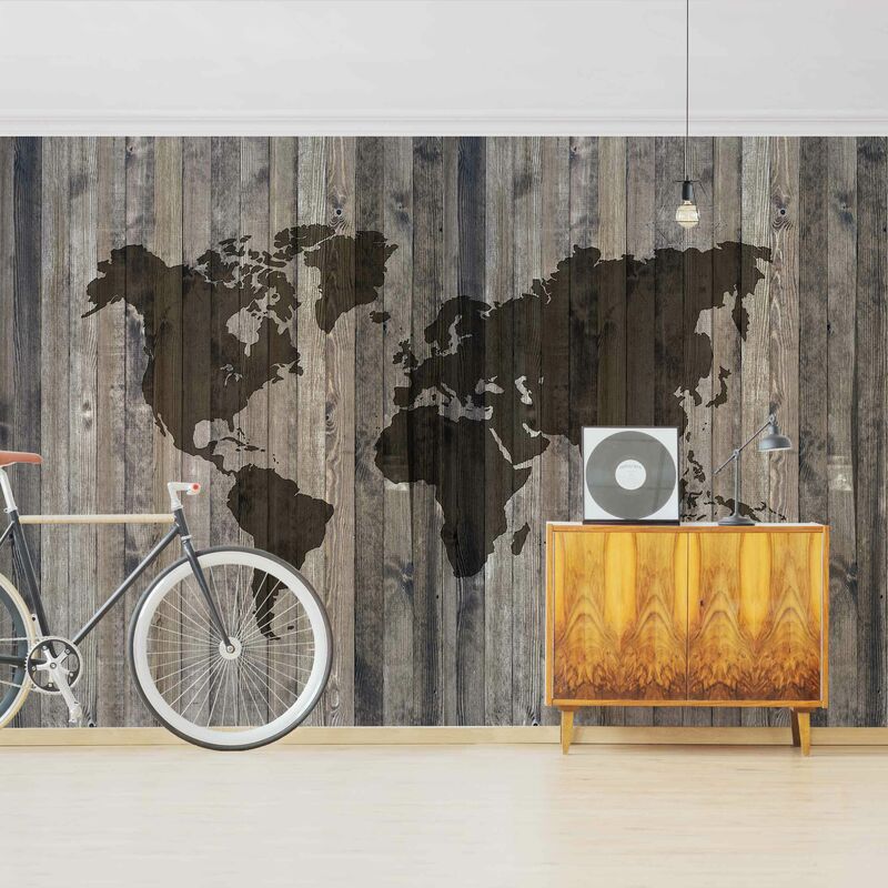 

Fotomural - Wood World Map - Mural apaisado Dimensión LxA: 255cm x 384cm