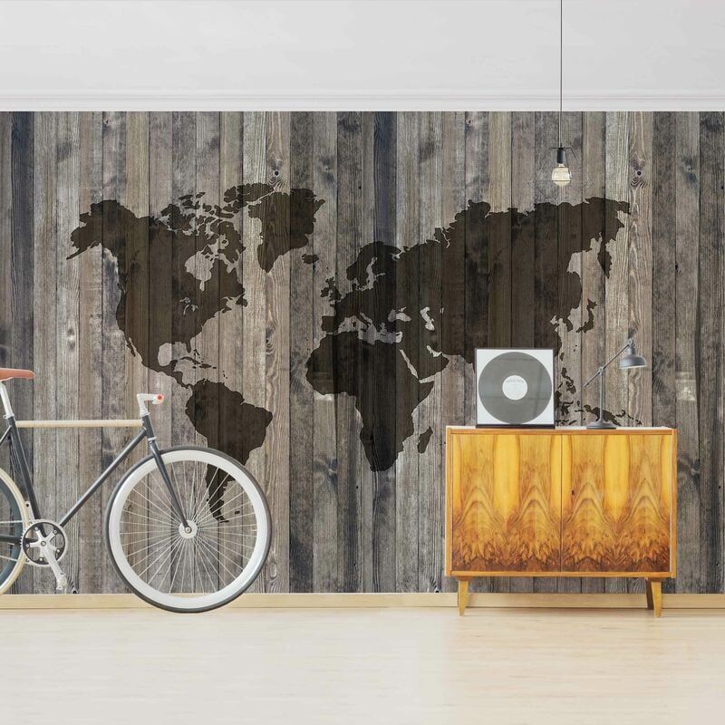 

Fotomural - Wood World Map - Mural apaisado Dimensión LxA: 225cm x 336cm
