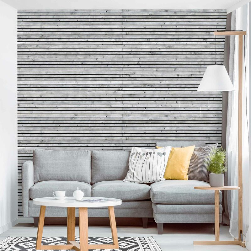 

Fotomural - Wooden Wall With Narrow Strips Black - Mural cuadrado Dimensión LxA: 336cm x 336cm