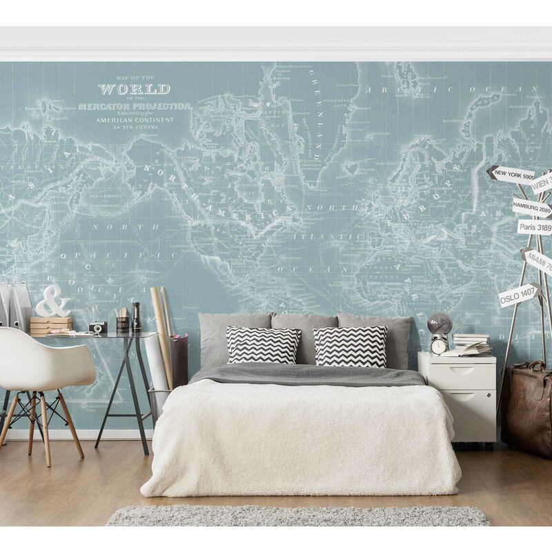 

Fotomural - World Map In Ice Blue - Mural apaisado Dimensión LxA: 320cm x 480cm