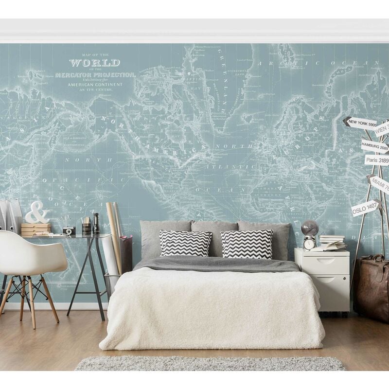 

Fotomural - World Map In Ice Blue - Mural apaisado Dimensión LxA: 190cm x 288cm