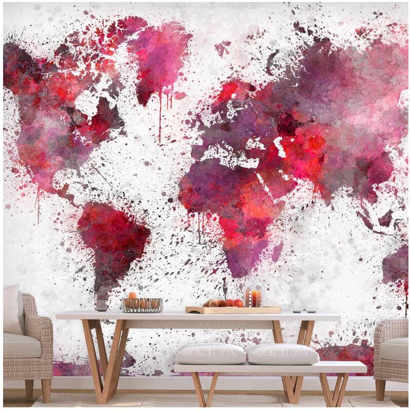 

Fotomural autoadhesivo - World Map: Red Watercolors Medidas 200X140