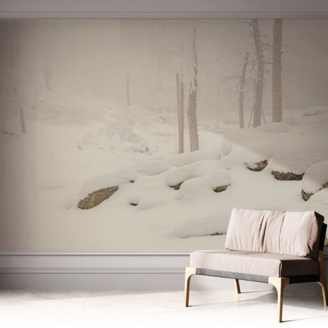 Fotomurale adesivo - Carta da parati adesiva - per la cucina camera da letto per la soggiorno - Foresta innevata 312x219 cm