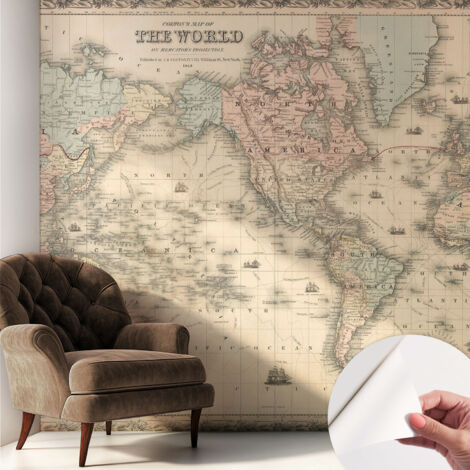 Fotomurale adesivo - Carta da parati adesiva - per la cucina camera da letto per la soggiorno - Mappa storica 250x250 cm