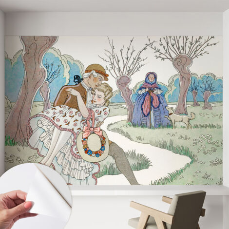 Fotomurale adesivo - Carta da parati adesiva - per la cucina camera da letto per la soggiorno - Scena romantica 152x104 cm