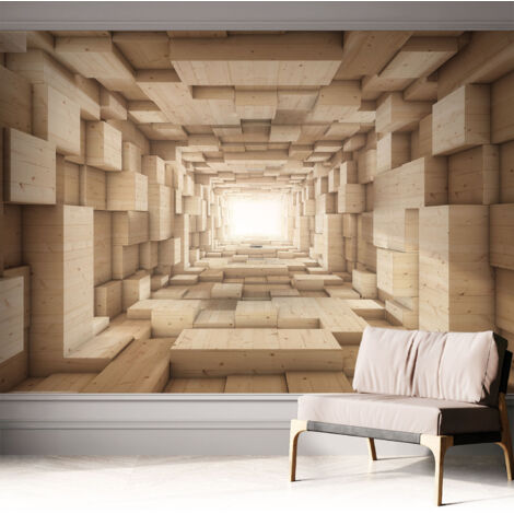 Fotomurale adesivo - Carta da parati adesiva - per la cucina camera da letto per la soggiorno - Tunnel di legno 312x219 cm