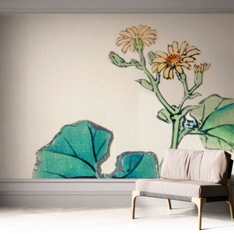 Fotomurale adesivo - murale da parete - Carta da parati autoadesiva - design parete moderno - Fiore e foglie 312x219 cm