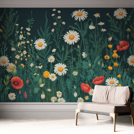 Fotomurale adesivo - murale da parete - Carta da parati autoadesiva - design parete moderno - Fiori di campo 312x219 cm
