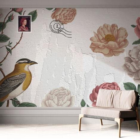 Fotomurale adesivo - murale da parete - Carta da parati autoadesiva - design parete moderno - Fiori vintage 312x219 cm