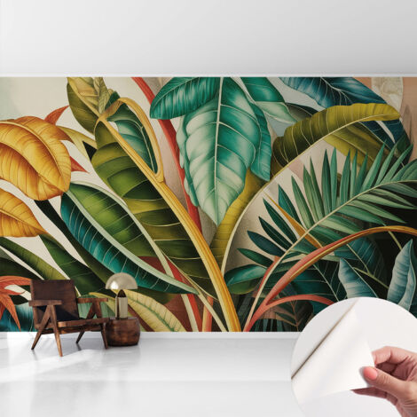 Fotomurale adesivo - murale da parete - Carta da parati autoadesiva - design parete moderno - Foglie esotiche 416x254 cm