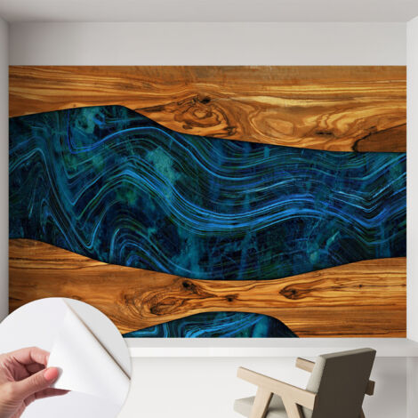 Fotomurale adesivo - murale da parete - Carta da parati autoadesiva - design parete moderno - Legno blu 152x104 cm
