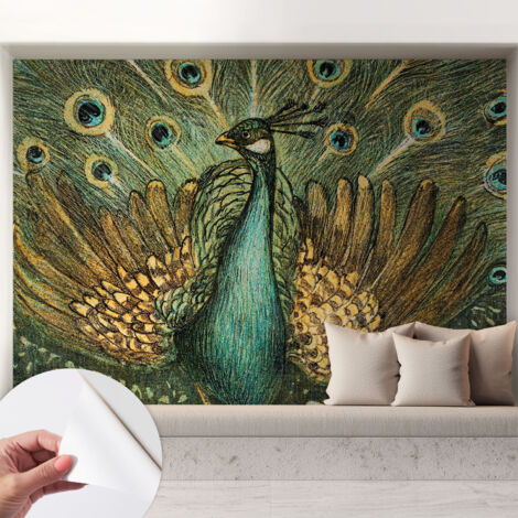 Fotomurale adesivo - murale da parete - Carta da parati autoadesiva - design parete moderno - Maestoso pavone 208x146 cm