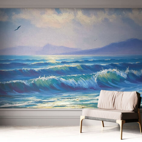 Fotomurale adesivo - murale da parete - Carta da parati autoadesiva - design parete moderno - Onde marine 312x219 cm