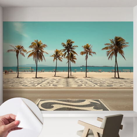 Fotomurale adesivo - murale da parete - Carta da parati autoadesiva - design parete moderno - Palme sulla spiaggia 152x104 cm