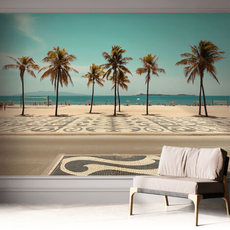 Fotomurale adesivo - murale da parete - Carta da parati autoadesiva - design parete moderno - Palme sulla spiaggia 312x219 cm