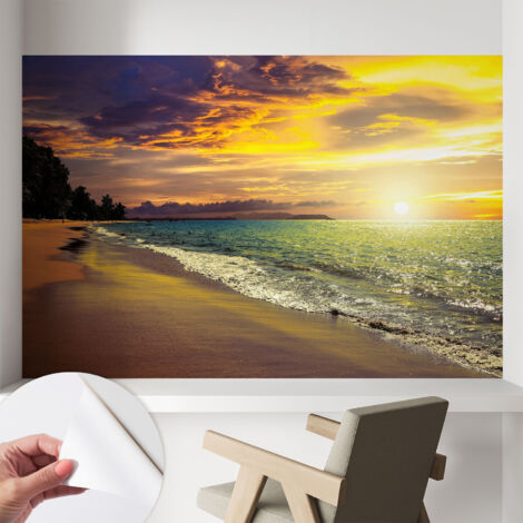 Fotomurale adesivo - murale da parete - Carta da parati autoadesiva - design parete moderno - Spiaggia al tramonto 104x70 cm