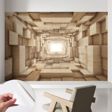 Fotomurale adesivo - murale da parete - Carta da parati autoadesiva - design parete moderno - Tunnel di legno 104x70 cm