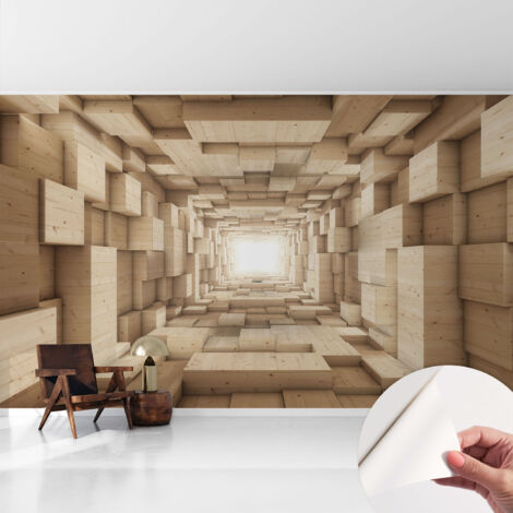 Fotomurale adesivo - murale da parete - Carta da parati autoadesiva - design parete moderno - Tunnel di legno 416x254 cm