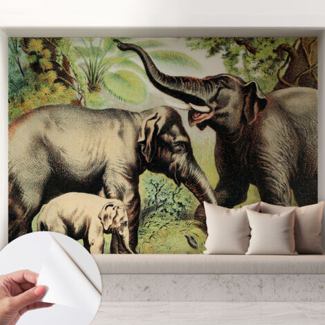 Fotomurale adesivo - parete decorativa - decorazione casa - stile moderno parete - Elefanti in famiglia 208x146 cm