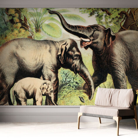 Fotomurale adesivo - parete decorativa - decorazione casa - stile moderno parete - Elefanti in famiglia 312x219 cm