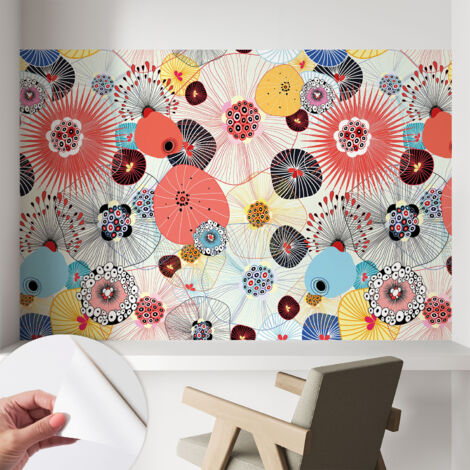 Fotomurale adesivo - parete decorativa - decorazione casa - stile moderno parete - Fiori colorati 104x70 cm