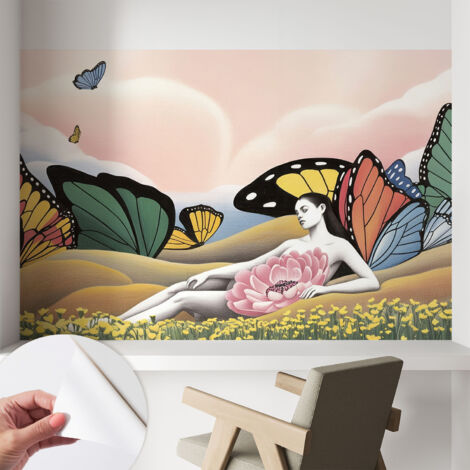 Fotomurale adesivo - parete decorativa - decorazione casa - stile moderno parete - Prato di farfalle 104x70 cm
