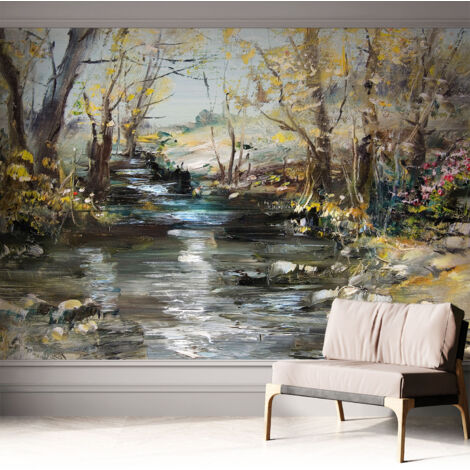 Fotomurale adesivo - parete decorativa - decorazione casa - stile moderno parete - Ruscello nel bosco 312x219 cm