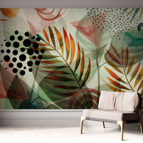 Fotomurale adesivo stickers - murali decorativo - soggiorno moderno - effetto realistico - Foglie astratte 312x219 cm