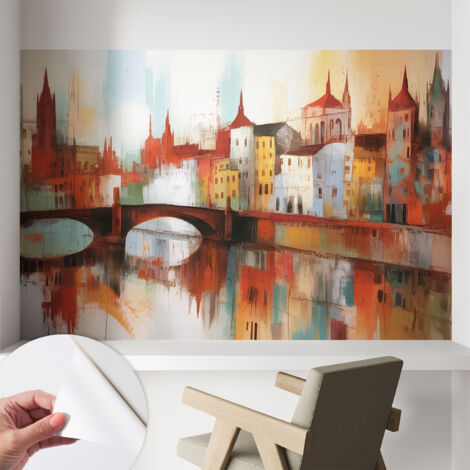 Fotomurale adesivo stickers - murali decorativo - soggiorno moderno - effetto realistico - Paesaggio urbano 104x70 cm