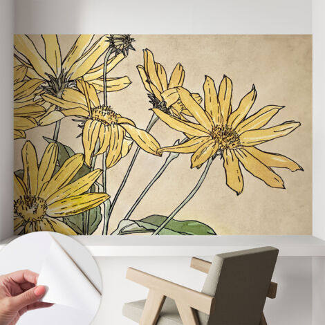 Fotomurale adesivo stickers - per camera da letto - per corridoio - decorazione casa moderna Fiori ad acquerello 104x70 cm