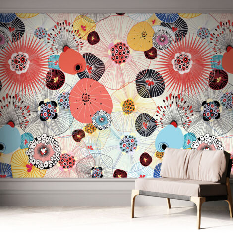 Fotomurale adesivo stickers - per camera da letto - per corridoio - decorazione casa moderna Fiori colorati 312x219 cm