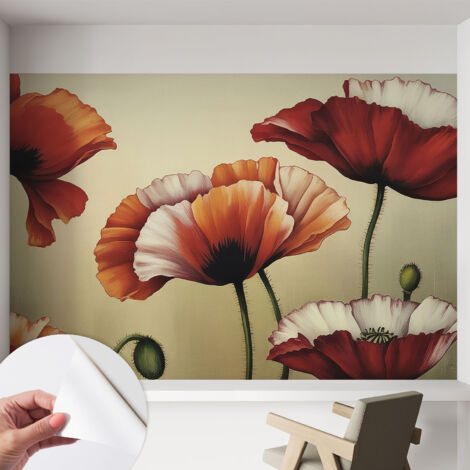 Fotomurale adesivo stickers - per camera da letto - per corridoio - decorazione casa moderna Papaveri gioiosi 152x104 cm