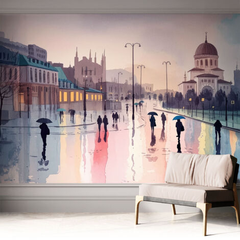 Fotomurale adesivo stickers - per camera da letto - per corridoio - decorazione casa moderna Passeggiata sotto la pioggia 312x219 cm