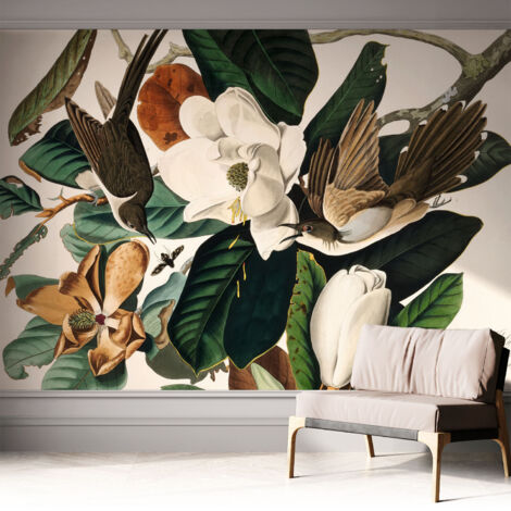 Fotomurale adesivo stickers - per camera da letto - per corridoio - decorazione casa moderna Uccelli e magnolie 312x219 cm