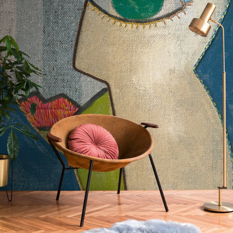 Profhome - Fototapete 398901 Heißgeprägte Vliestapete Glatt Mit Abstraktem Muster Matt Blau Beige Grün Pink 2, 12 M X 2, 8 M