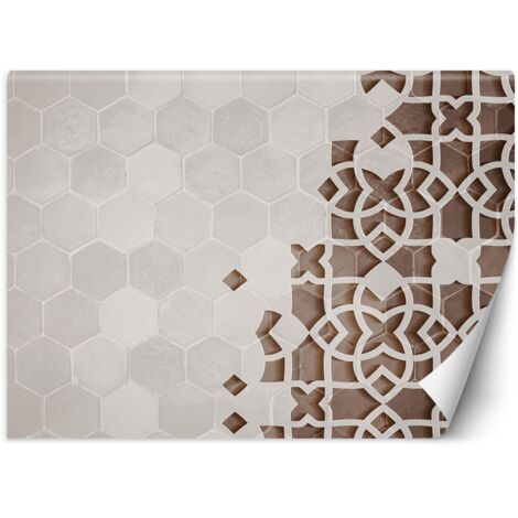 Fototapete 3D Beton Mandala Ornament Braun Beige 200x140 cm