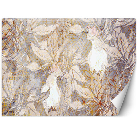 Fototapete 3D Papageien Blumen Violett 150x105 cm