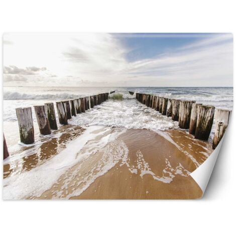 Fototapete 3D Strand Meerblick Wellenbrecher 250x175 cm