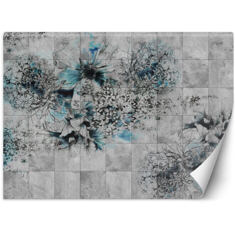 Fototapete, Aquarellblumen auf grauem Hintergrund – 100x70