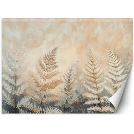 Fototapete Beige Farnblätter Natur Federn Boho 300x210 cm